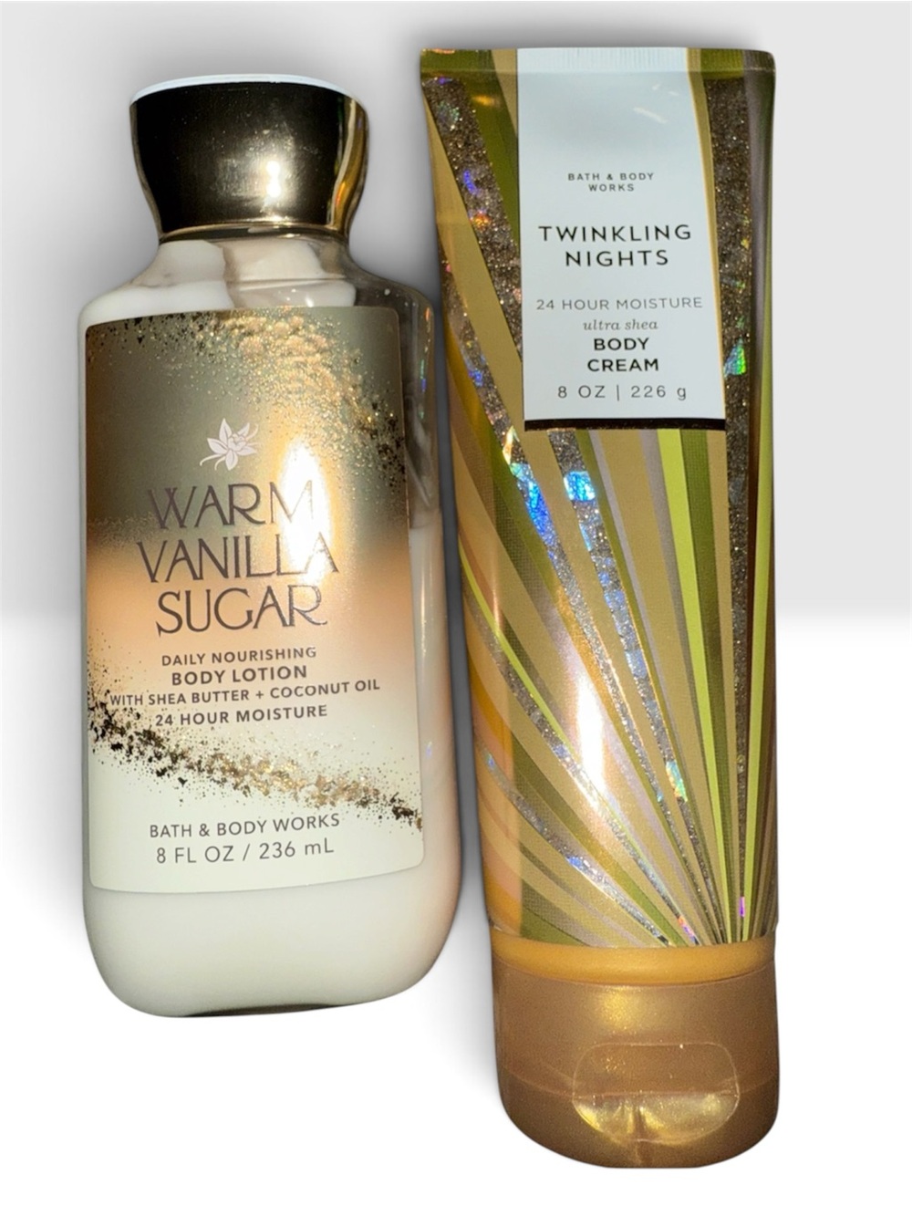 Bath & Body Works Warm Vanilla Sugar & Twinkling Nights Lotion Duo - White, Gold